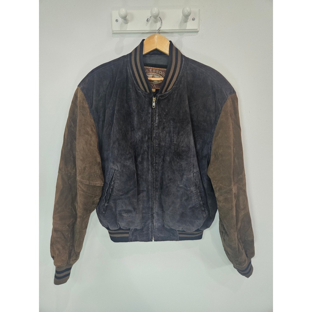 Colebrook Co Mens Suede Bomber Jacket Two Tone Vintage Brown Charcoal Medium